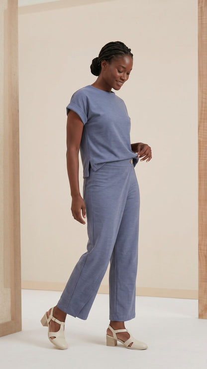 Calça Grazi Transpassada - Moletinho Jeans