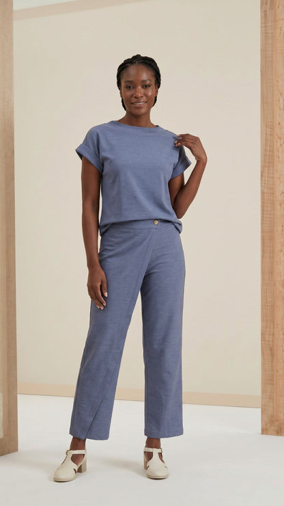 Calça Grazi Transpassada - Moletinho Jeans
